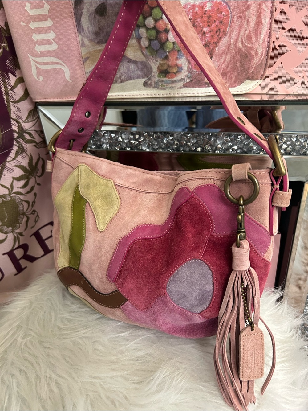 Y2K Special Edition Spring 2004 Coach Poppy For Peace Pink Floral Suede Bag RARE
